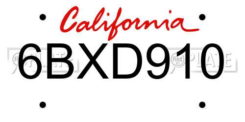 6BXD910 California License Plate