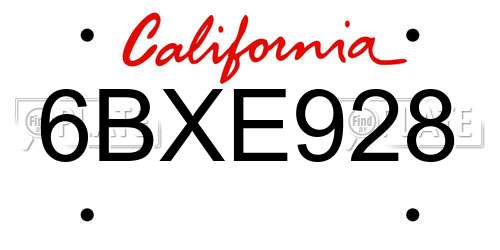 6BXE928 California License Plate