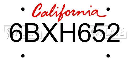 6BXH652 California License Plate