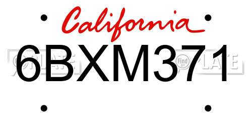 6BXM371 California License Plate