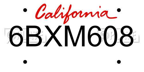 6BXM608 California License Plate