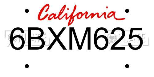 6BXM625 California License Plate