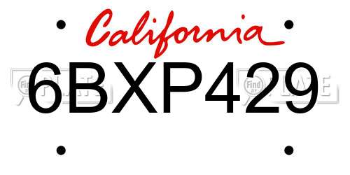 6BXP429 California License Plate