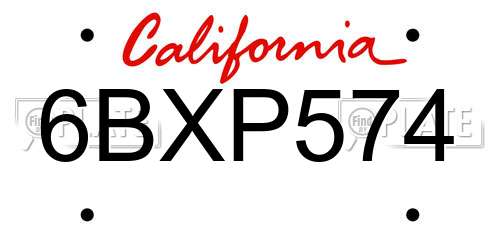 6BXP574 California License Plate
