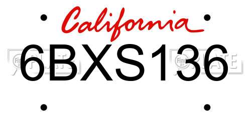 6BXS136 California License Plate