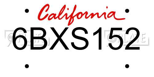 6BXS152 California License Plate