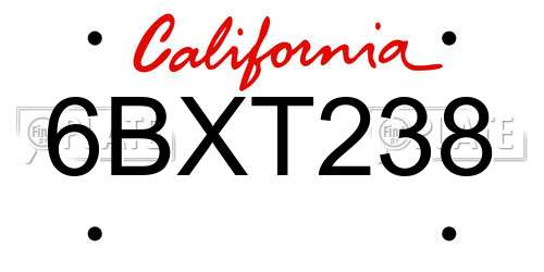 6BXT238 California License Plate