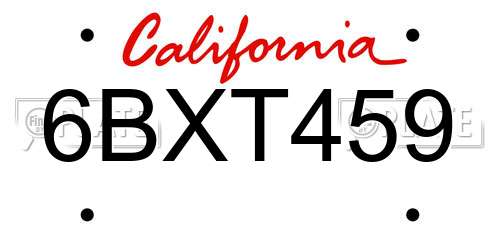 6BXT459 California License Plate