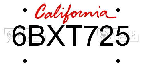 6BXT725 California License Plate