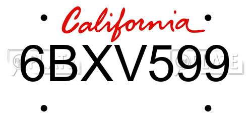 6BXV599 California License Plate