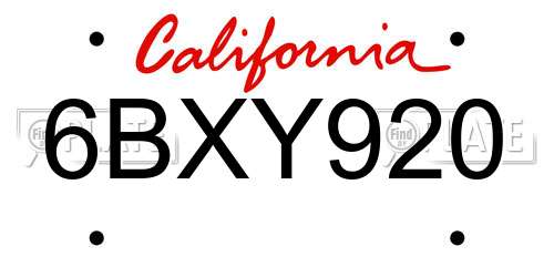 6BXY920 California License Plate