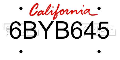 6BYB645 California License Plate