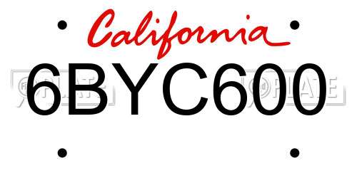 6BYC600 California License Plate
