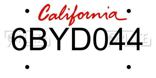 6BYD044 California License Plate