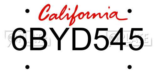 6BYD545 California License Plate