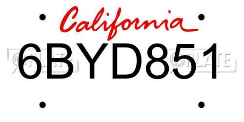 6BYD851 California License Plate