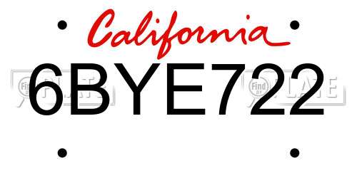 6BYE722 California License Plate