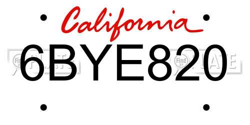 6BYE820 California License Plate