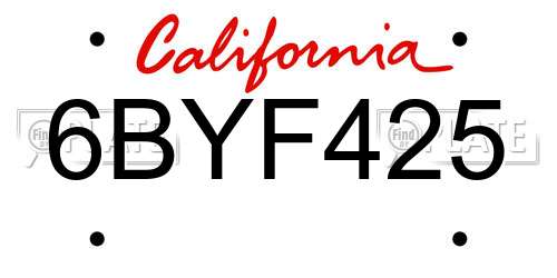 6BYF425 California License Plate