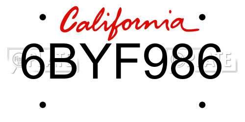 6BYF986 California License Plate