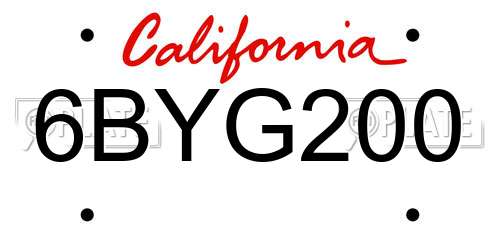 6BYG200 California License Plate