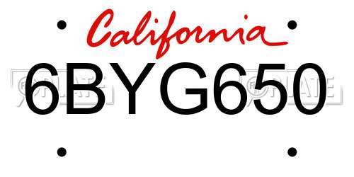 6BYG650 California License Plate