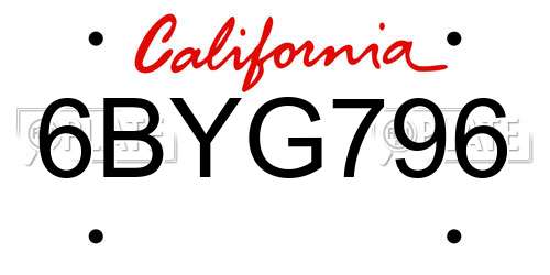 6BYG796 California License Plate