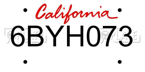 6BYH073 California License Plate