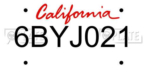 6BYJ021 California License Plate