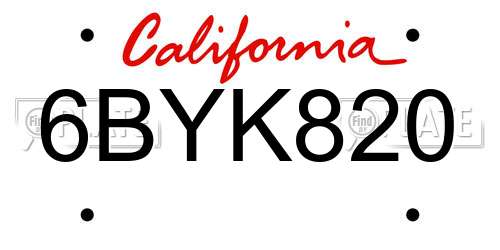 6BYK820 California License Plate