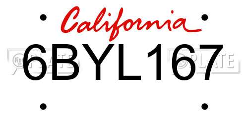 6BYL167 California License Plate