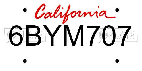 6BYM707 California License Plate