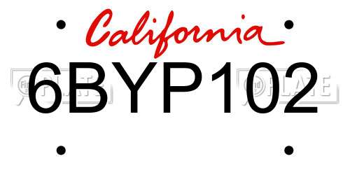 6BYP102 California License Plate