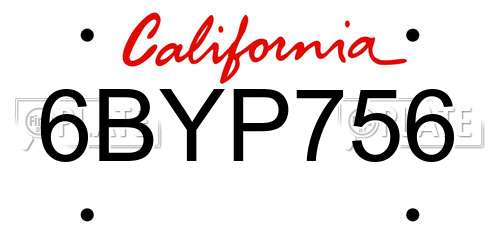 6BYP756 California License Plate