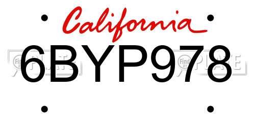 6BYP978 California License Plate