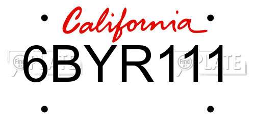6BYR111 California License Plate