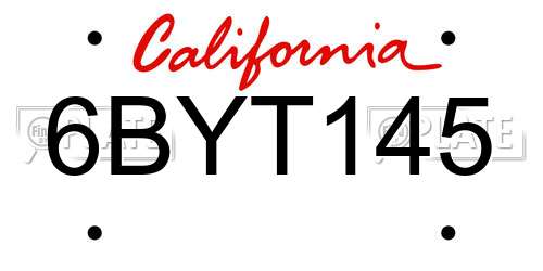 6BYT145 California License Plate