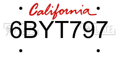 6BYT797 California License Plate