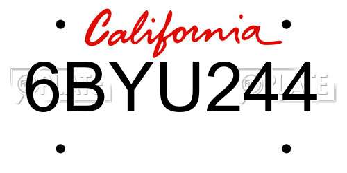 6BYU244 California License Plate