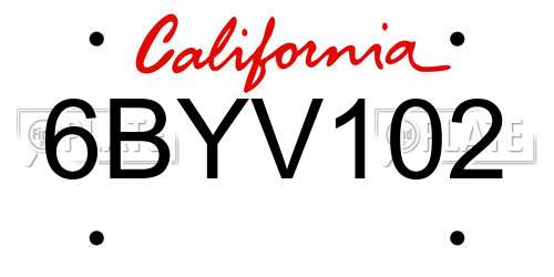 6BYV102 California License Plate