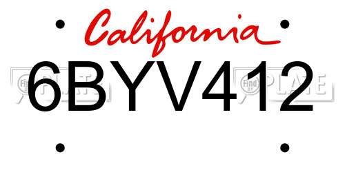 6BYV412 California License Plate