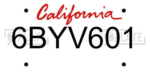 6BYV601 California License Plate
