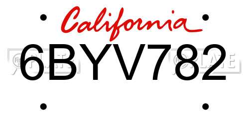 6BYV782 California License Plate
