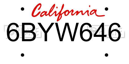 6BYW646 California License Plate