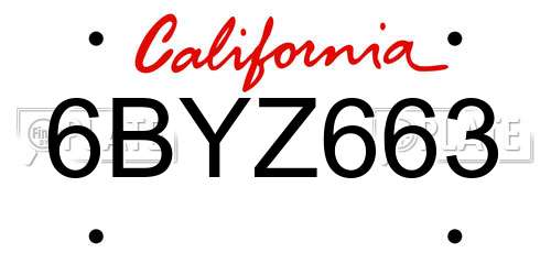 6BYZ663 California License Plate