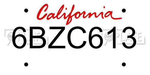 6BZC613 California License Plate
