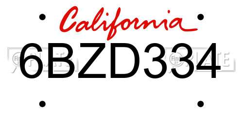 6BZD334 California License Plate