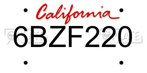 6BZF220 California License Plate