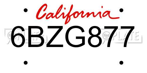 6BZG877 California License Plate