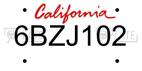 6BZJ102 California License Plate
